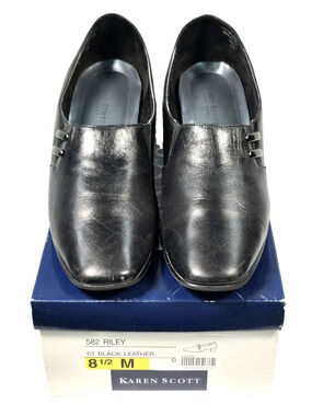 Karen Scott Riley Soft Step Women's Black Leather Heels Shoes Size 8.5 PG1464